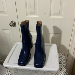 Steve Madden Freya Navy Leather Square Toe Boots